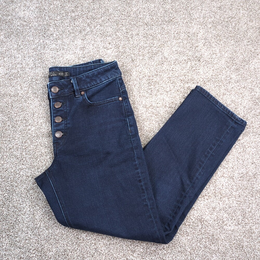 PrAna Jeans Women 4 Denim High Waist Exposed Button Fly Organic Cotton Blend